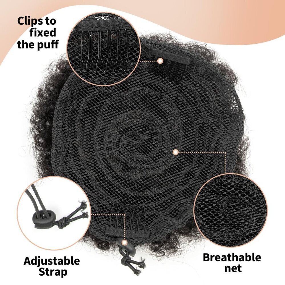 Afro Puff Ponytail for Black Women - Natural Black 6 Inch 100% Human Hair Puff H - Picture 3 of 6